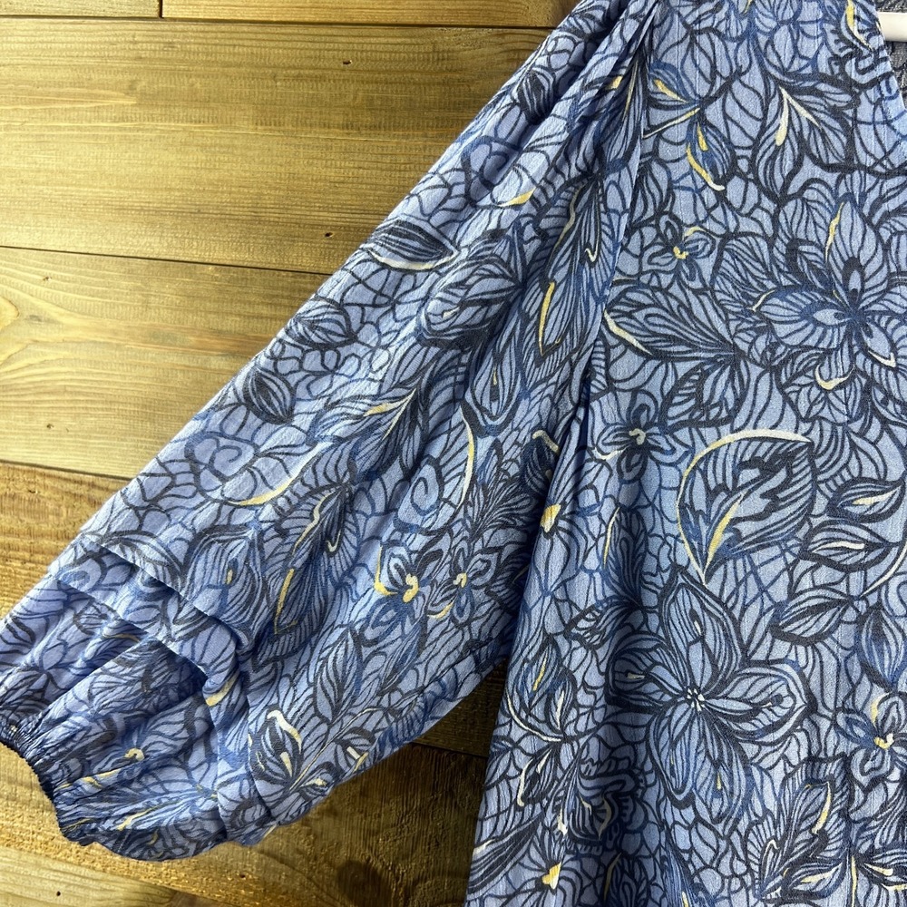 Zac & Rachel Womens Shirt 3/4 Tiered Sleeve Vneck Button Up Floral Blue Boho XL - Picture 4 of 7